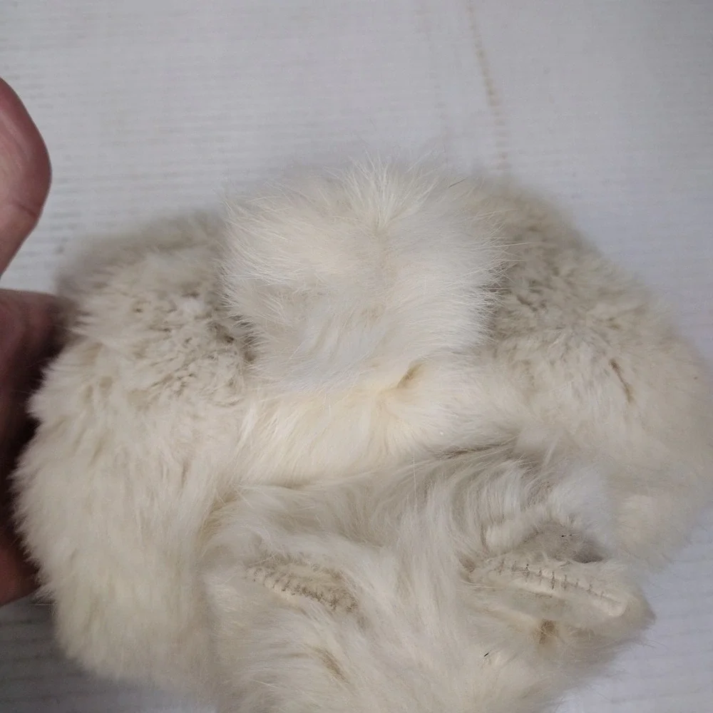 Vintage Womans Childs Small White Fur Hand Warmer Muff Teddy Bear Animal Antique